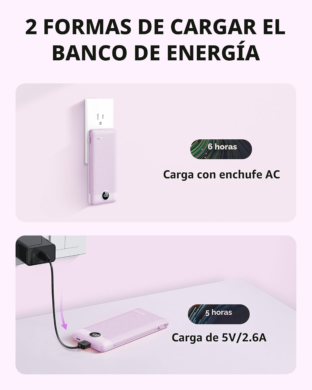 VRURC Cargador portátil, cables integrados en el banco de energía y...