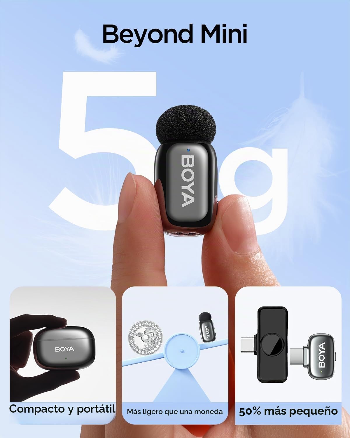 BOYA Micrófono de solapa inalámbrico Mini 2 USB tipo C para Android...