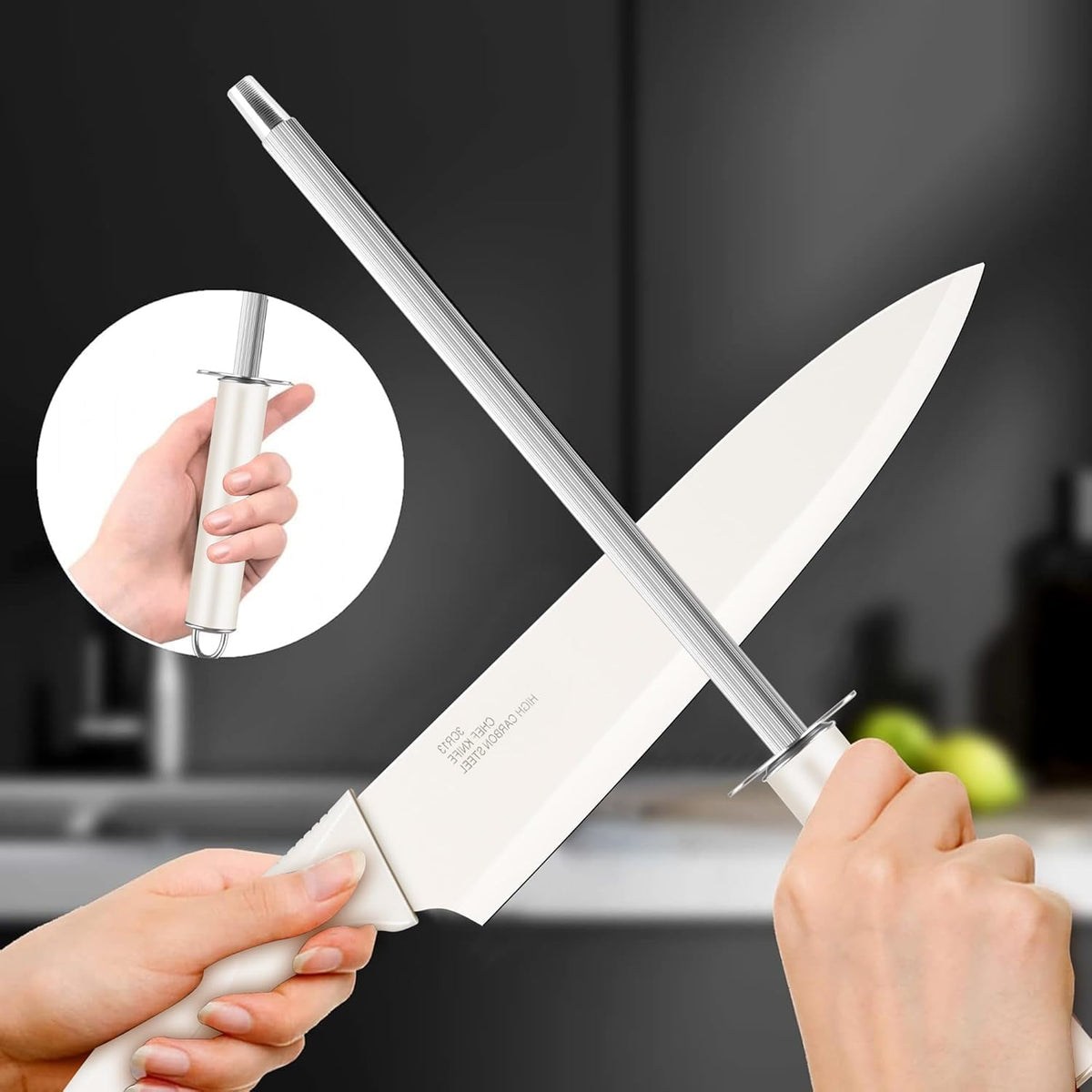 E-far - Juego de cuchillos con bloque, 15 piezas, juego de cuchillo...