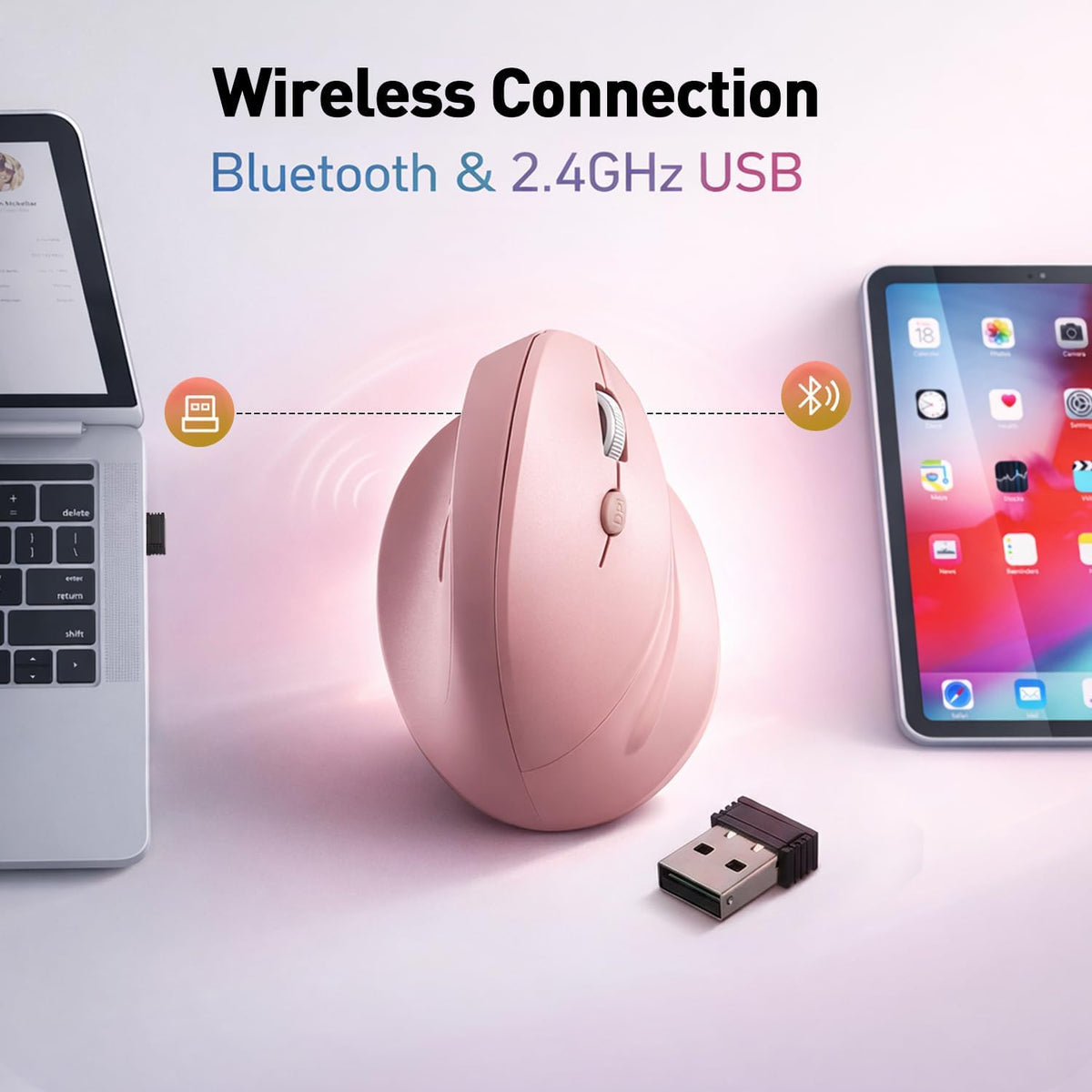 KUNSI Ratón ergonómico inalámbrico, Bluetooth y mouse vertical inal...