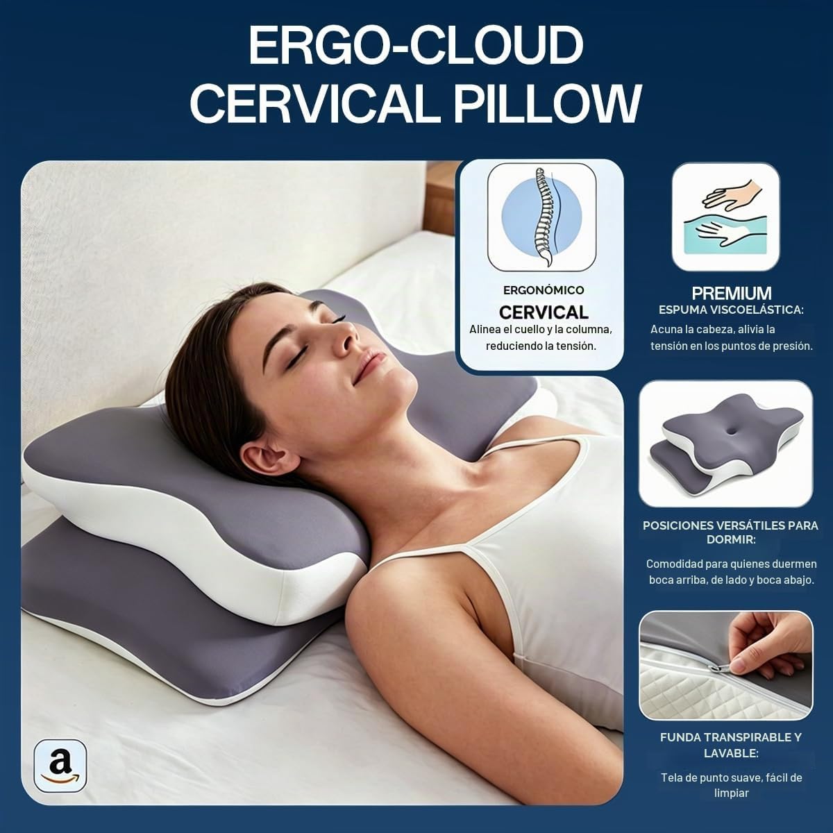 WKEFF Almohada cervical para aliviar el dolor de cuello, diseño hue...