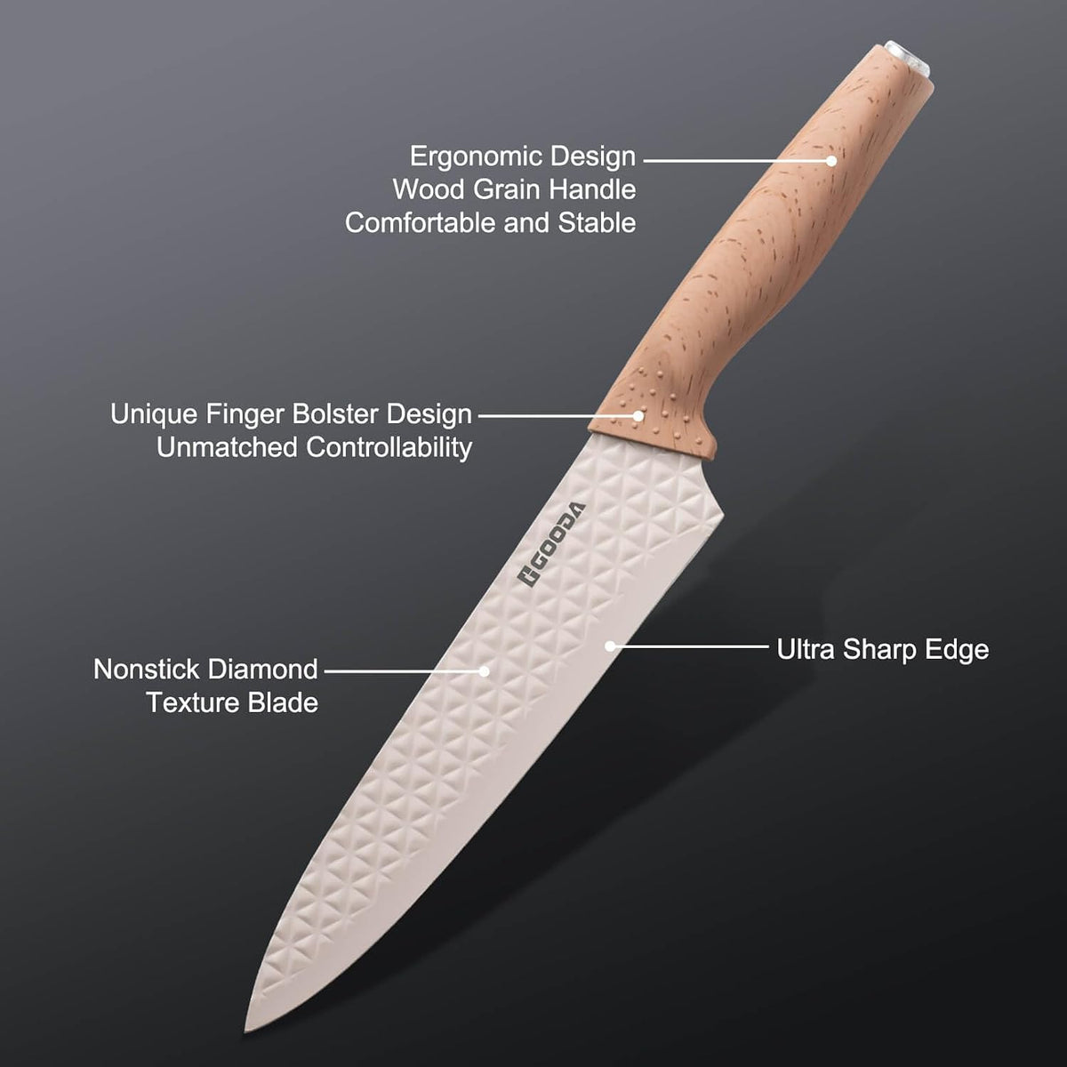 GOODA - Juego de cuchillos de cocina con bloque, juego de 6 piezas...