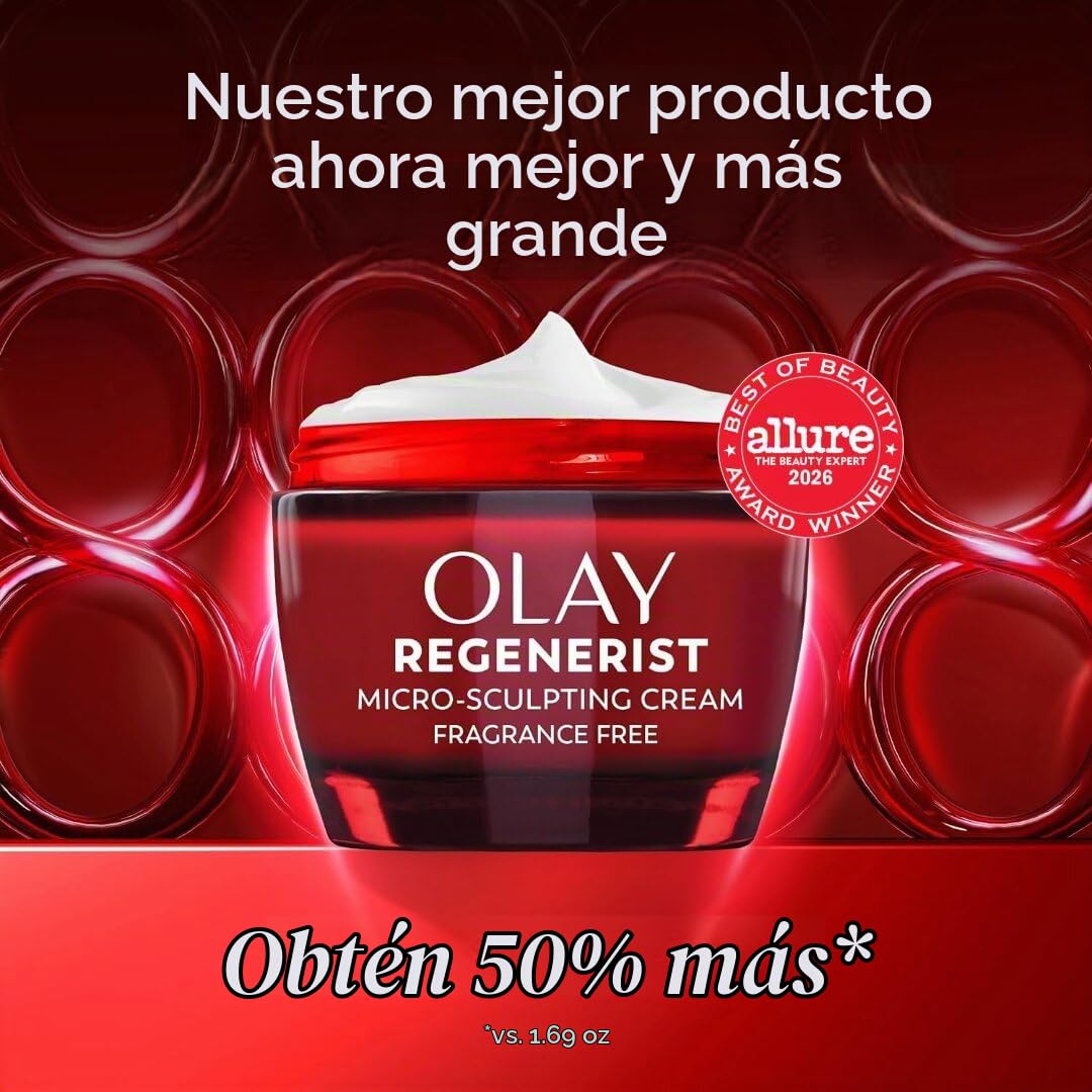 Olay Hidratante facial, crema regenerista microescultora para mujer...
