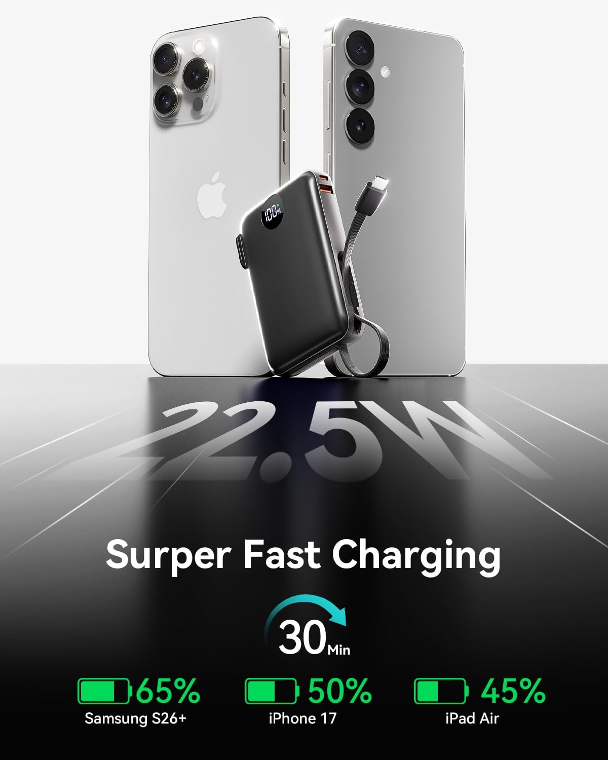 Cargador portátil Power Bank 10000mAh, 45% más pequeños cables inte...