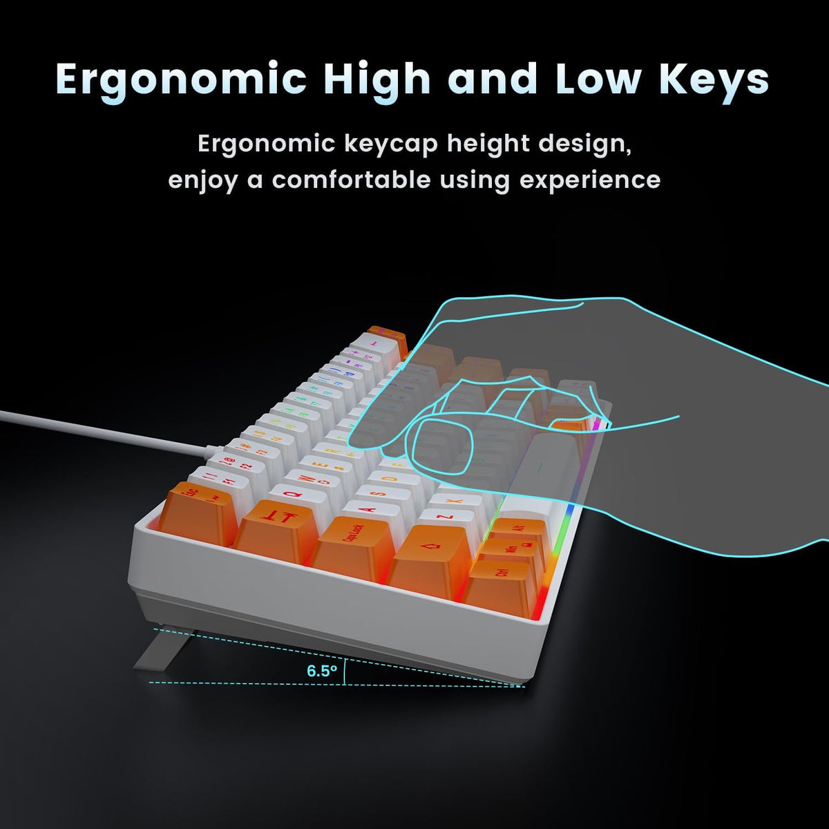 GEODMAER Teclado para juegos 65%, mini teclado con cable retroilumi...