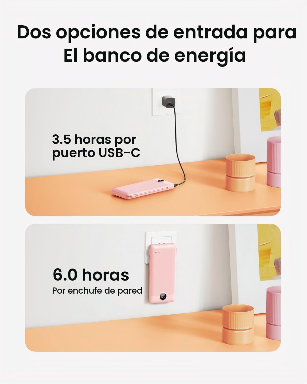 Coowisty Cargador portátil con cables integrados y enchufe de pared...