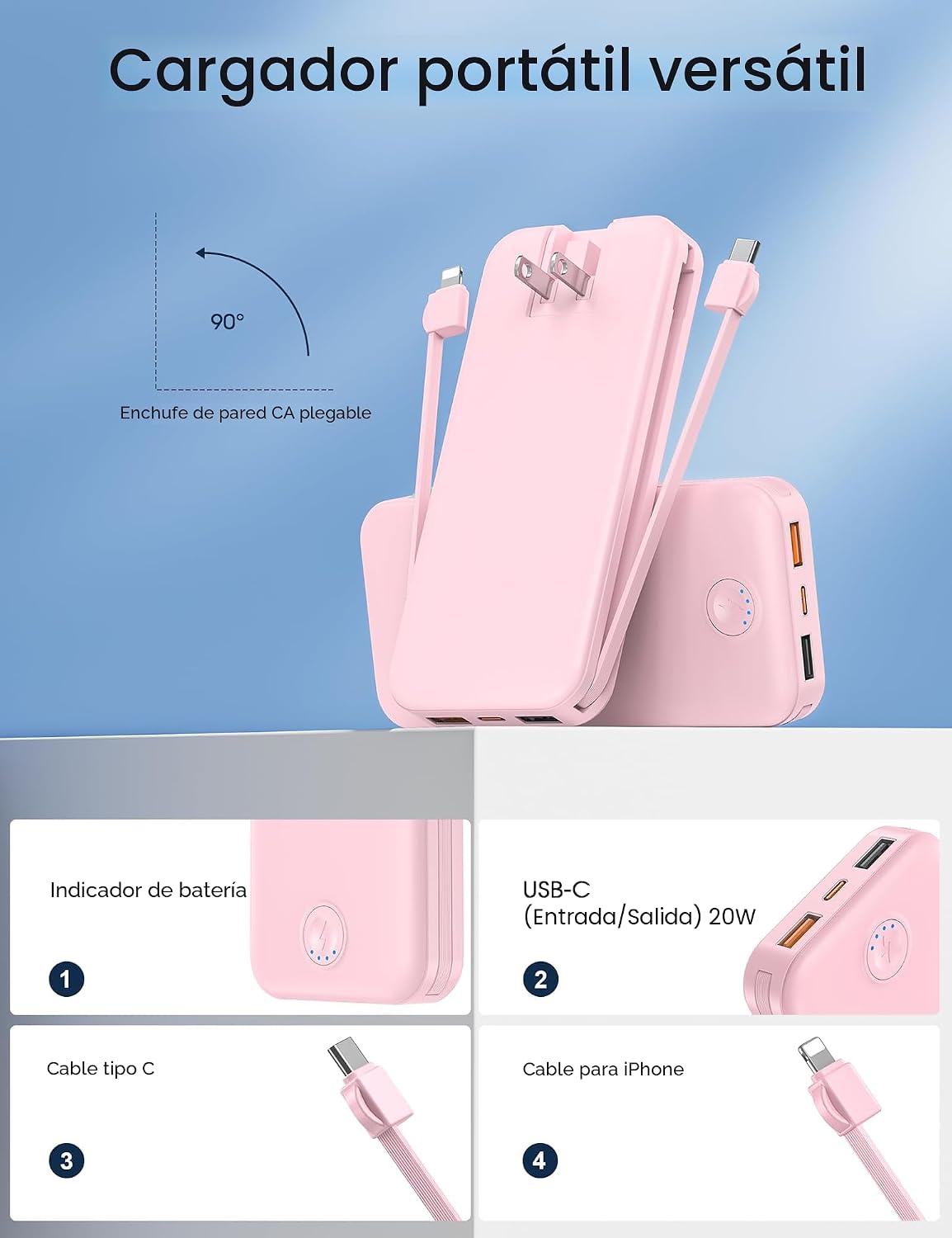 Cargador portátil Nusyddy de carga rápida de 10000 mAh con enchufe...