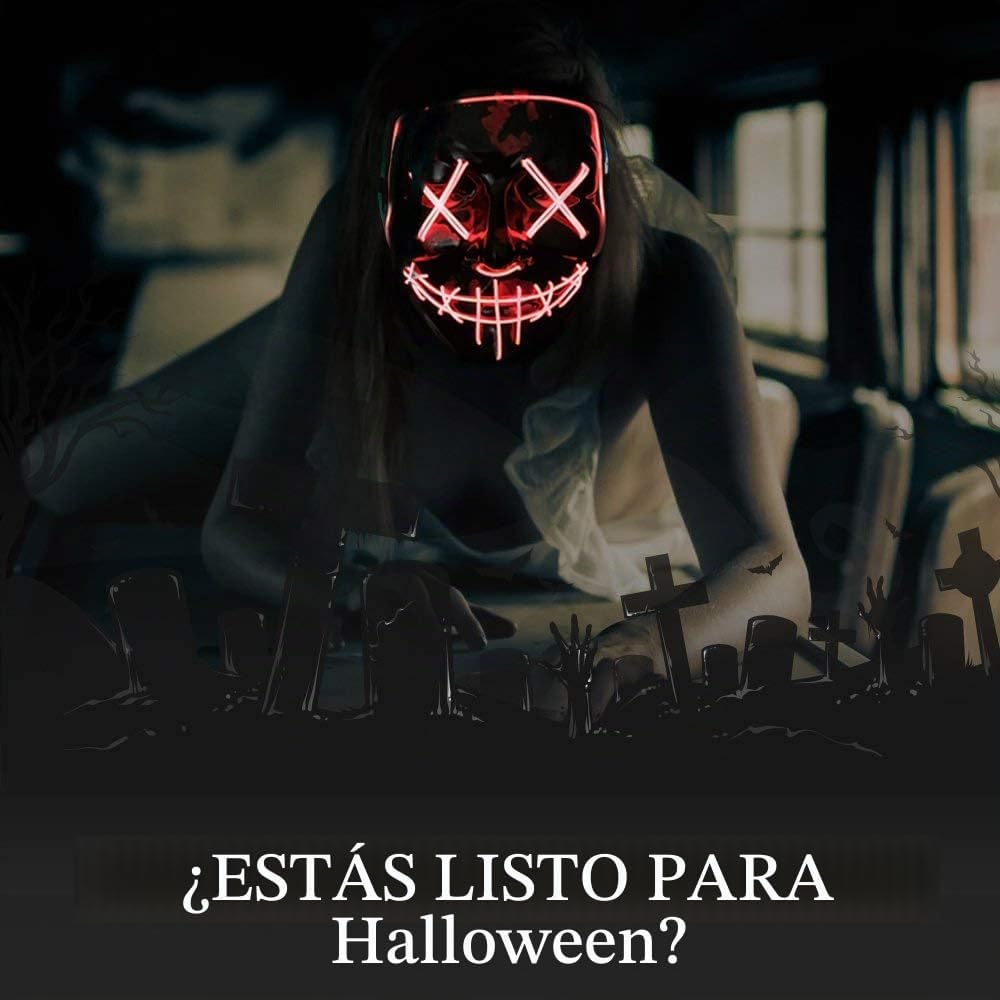Poptrend Máscara de Halloween con luz LED para festivales, cosplay,...