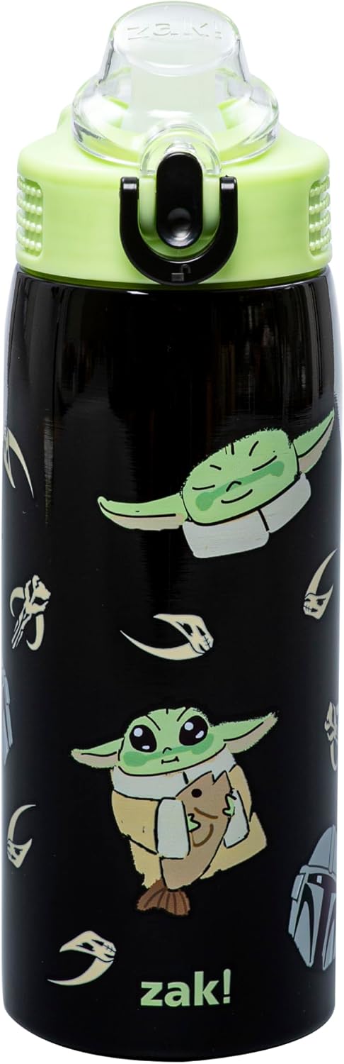 Zak Designs Star Wars Grogu Sage - Botella de agua para niños con p...