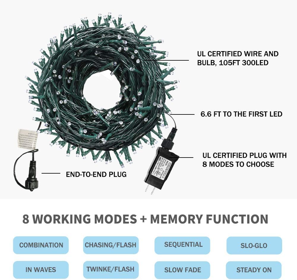 VTECHOLOGY - 300 luces LED multicolor para árbol de Navidad, luz pa...