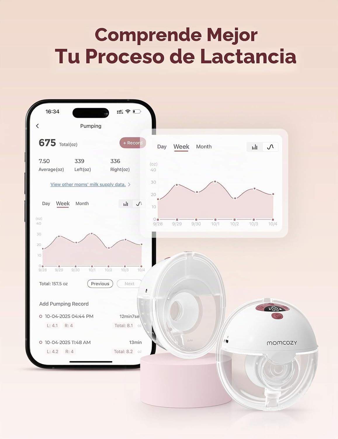 Momcozy Extractor de leche portátil controlado por aplicación intel...