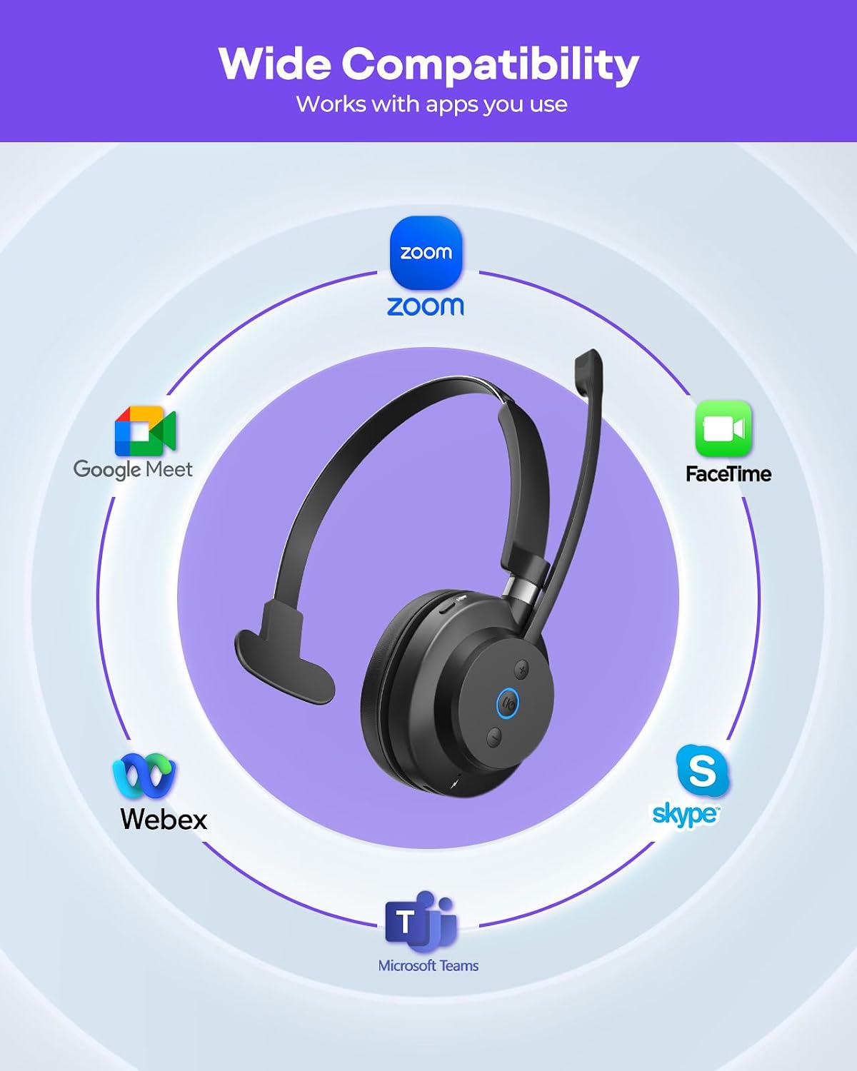 Auriculares inalámbricos de un solo oído con micrófono, Bluetooth y...