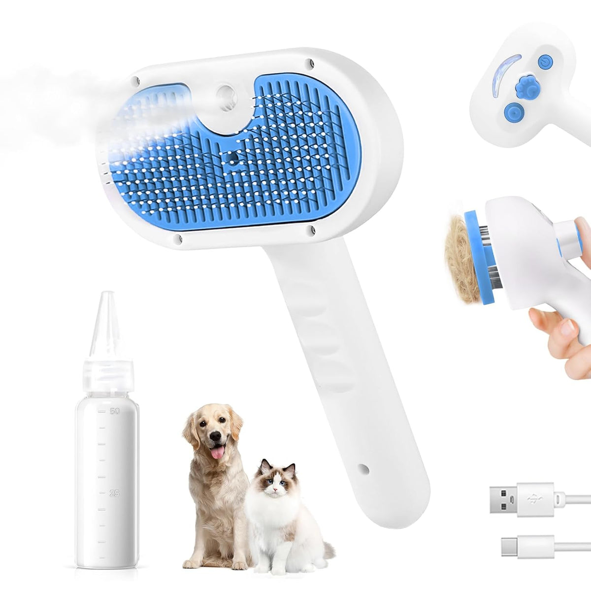 Cepillo de vapor para mascotas para perros y gatos, cepillo de aseo...