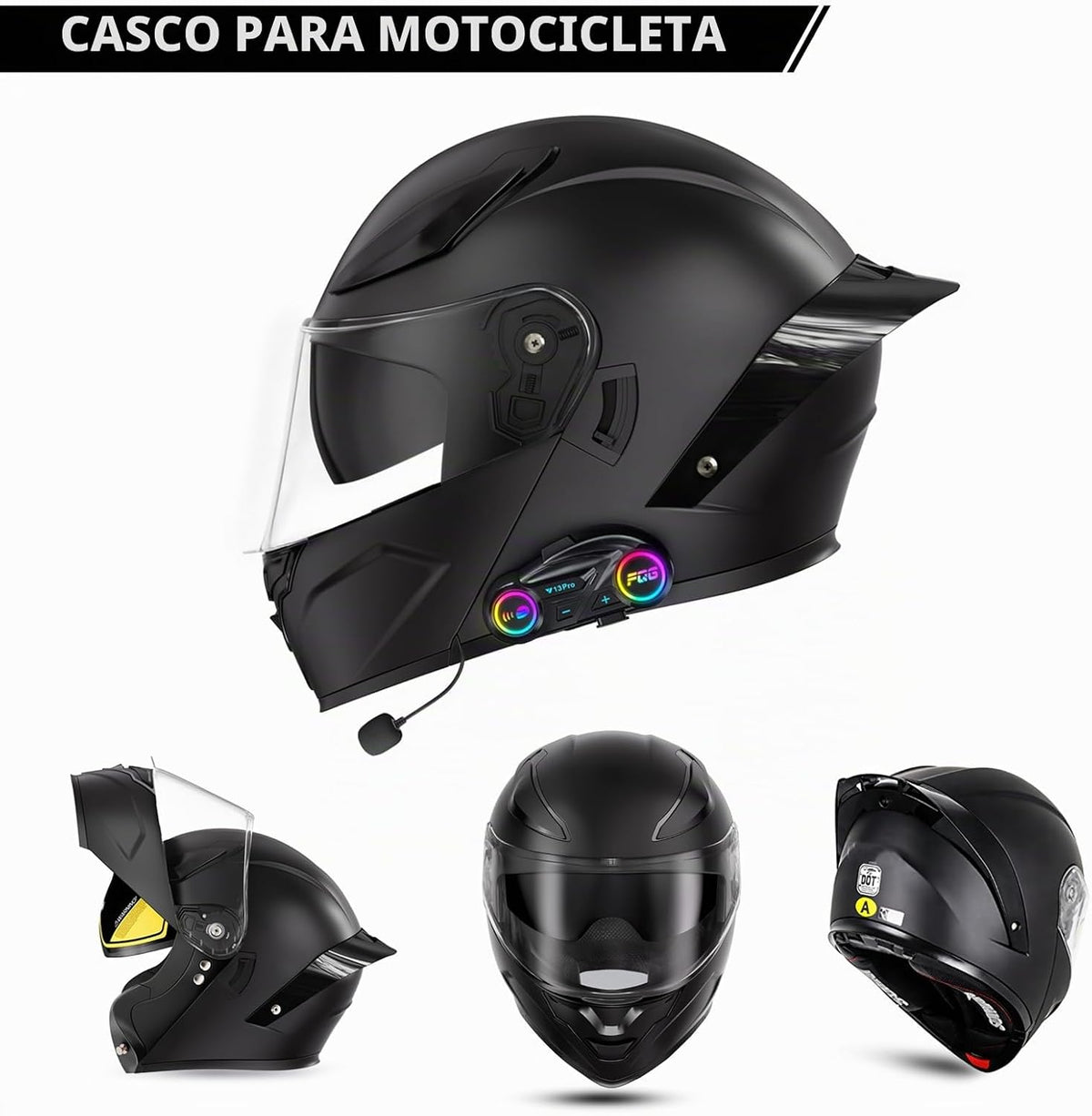 Pvxruioz Casco modular de motocicleta con Bluetooth, DOT | Casco de...