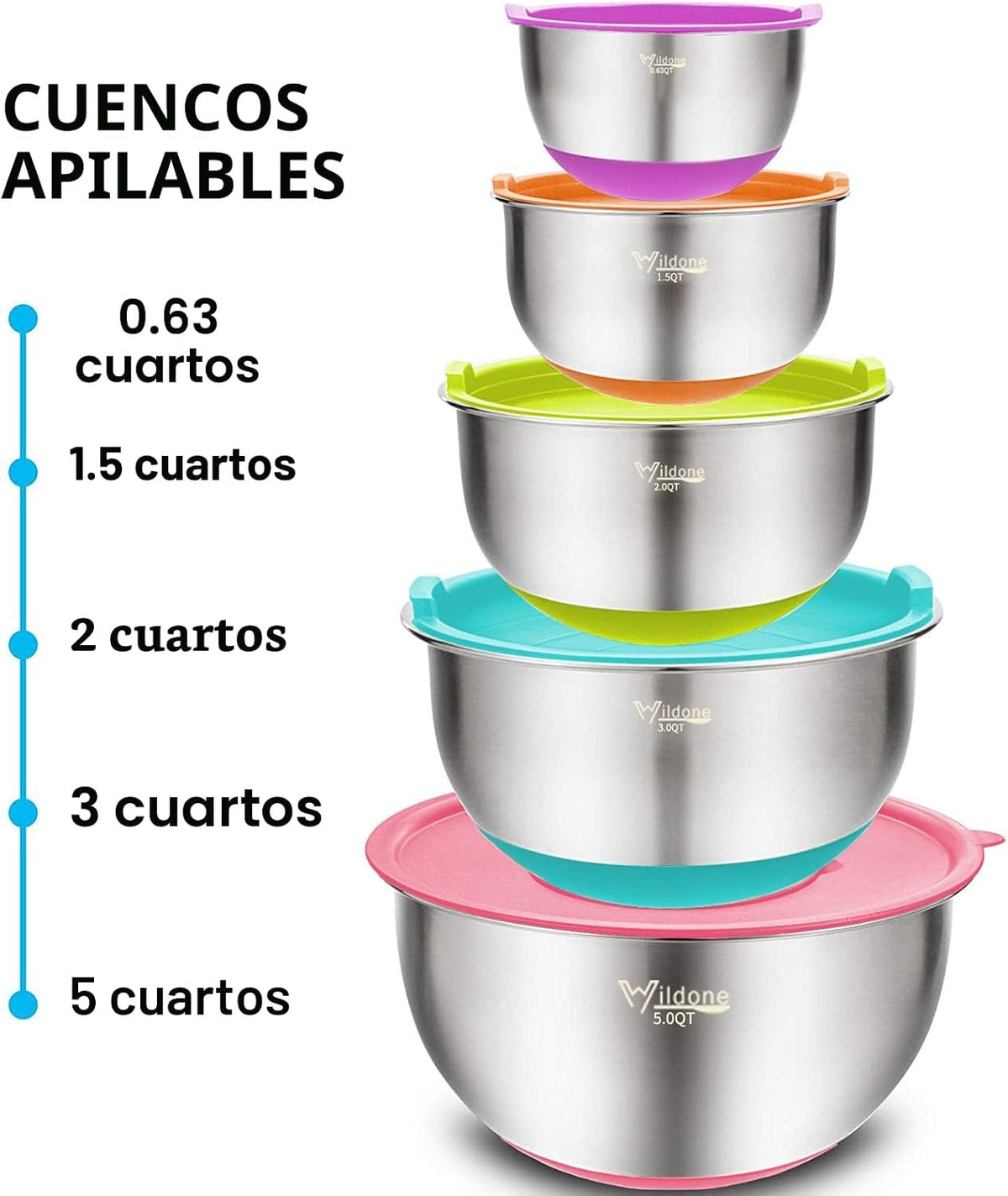 Wildone Juego de Tazones Mezcladores con Tapas Herméticas, 5PCS Taz...
