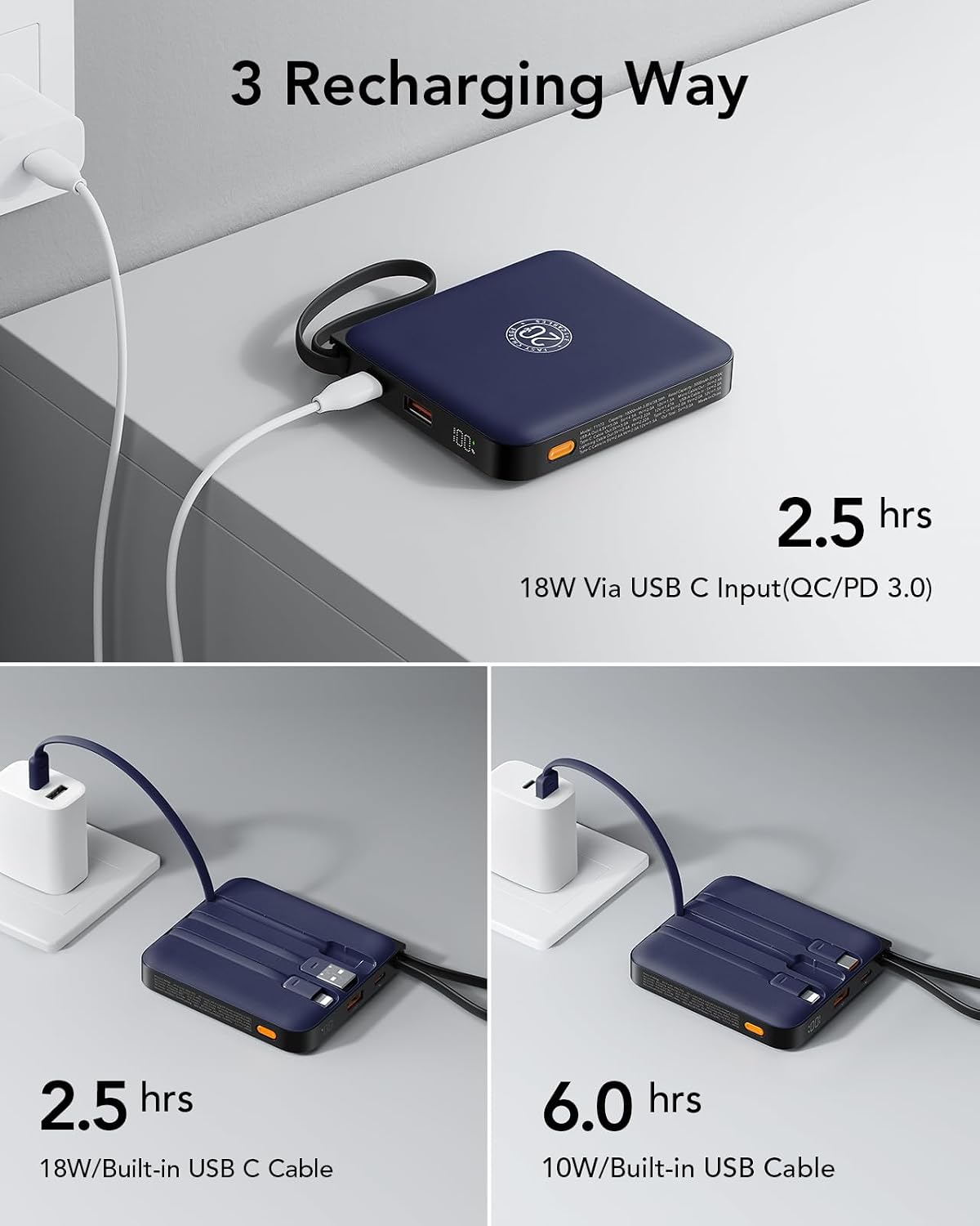 Cargador portátil VRURC con 4 cables incorporados, carga rápida de...