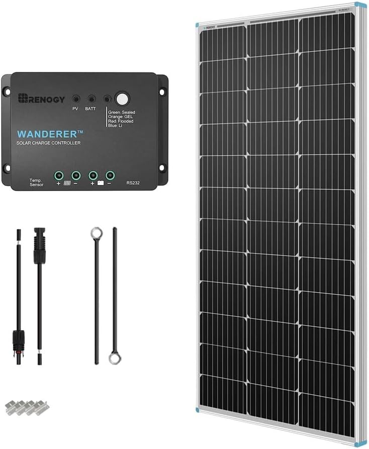 Renogy - Kit básico de panel solar de 100W 12V, panel solar monocri...