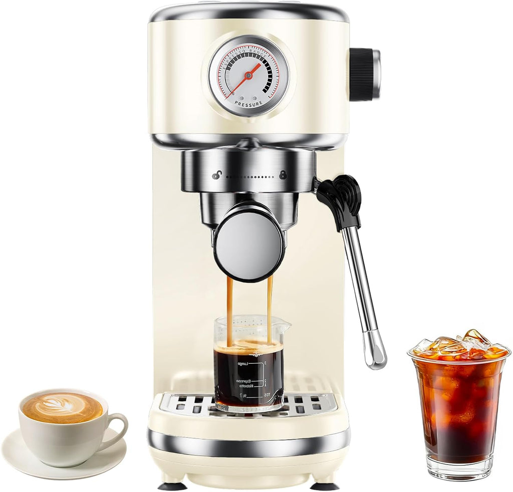 atatix Máquina de Espresso de 20 Bar con Espumador de Leche, Cafetera de Espresso Compacta, Máquina de Café de Acero Inoxidable con Control Preciso de Temperatura y Tanque de Agua Extraíble de 44 oz