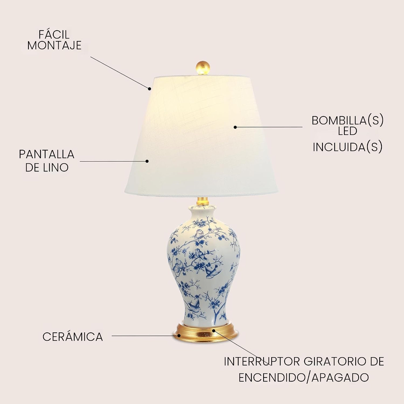JONATHAN Y JYL3009B Grace 24" lámpara de mesa LED clásica flora...