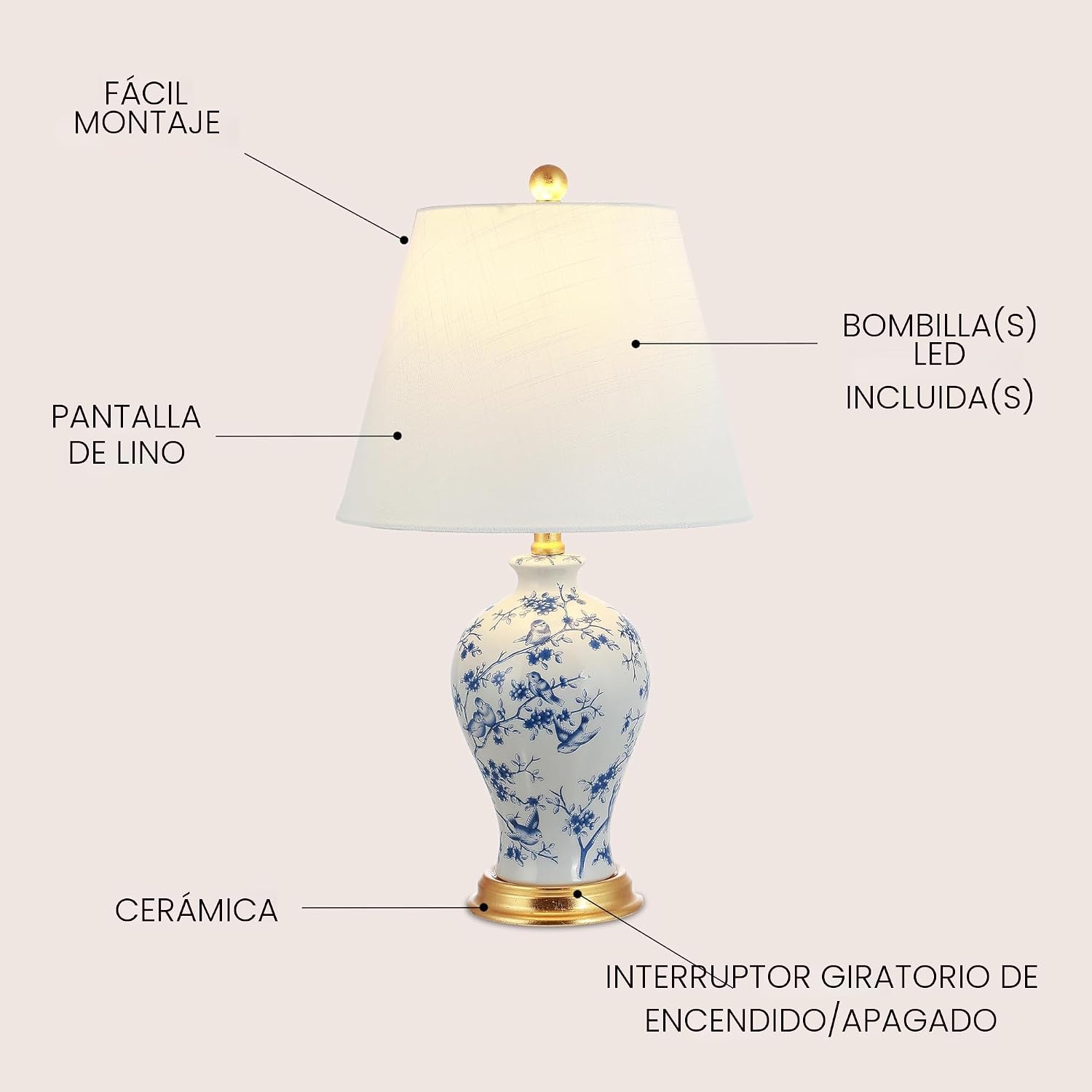 JONATHAN Y JYL3009B Grace 24" lámpara de mesa LED clásica flora...