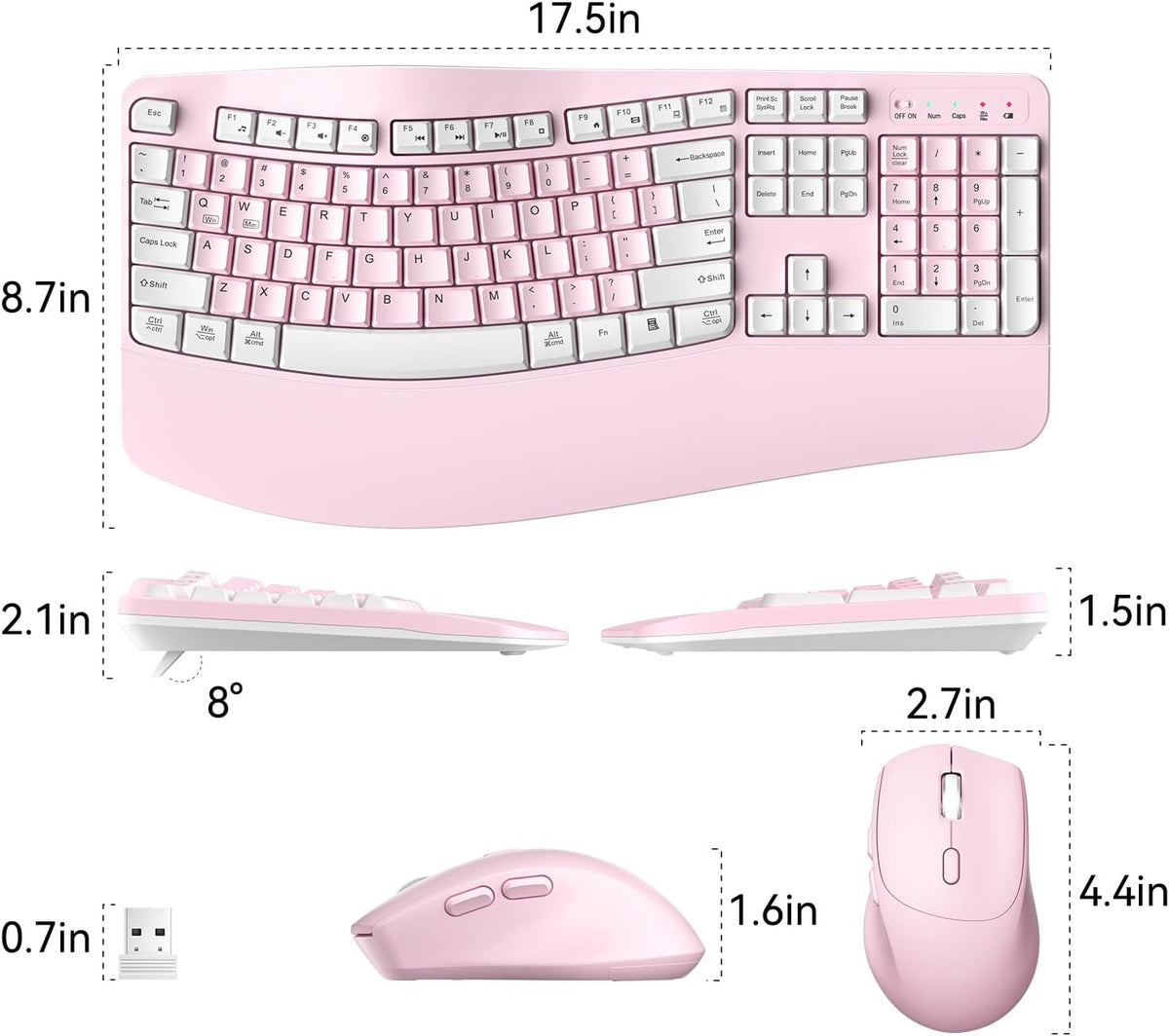 Combo de teclado y mouse inalámbricos, teclas de onda ergonómica 2....