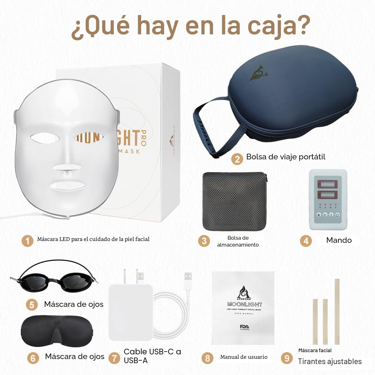 Aphrona MOONLIGHT PRO - Máscara facial con luz LED aprobada por la...