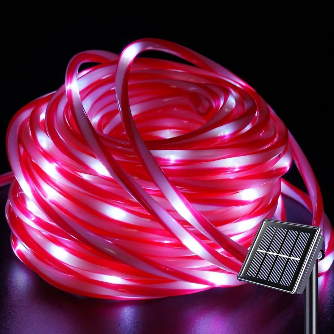QITONG 200 luces LED solares de cuerda roja y blanca