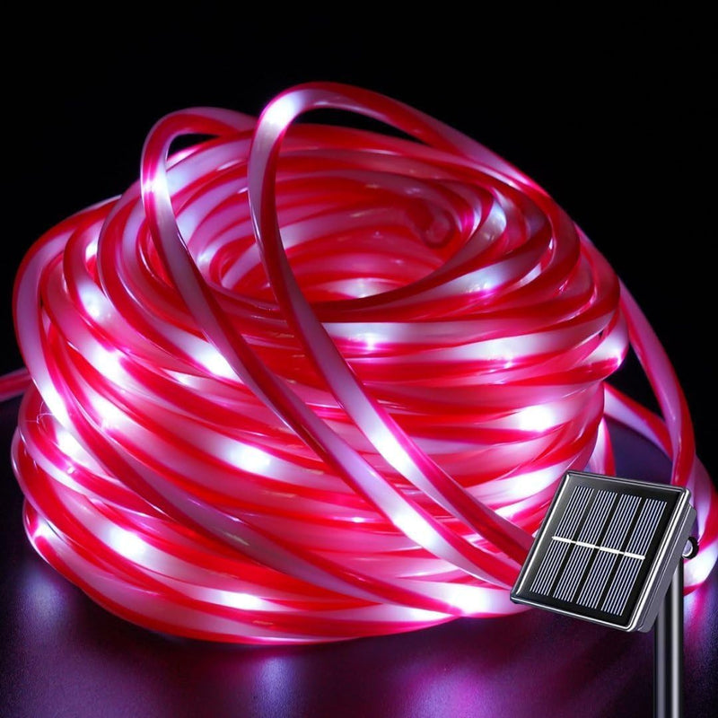 QITONG 200 luces LED solares de cuerda roja y blanca