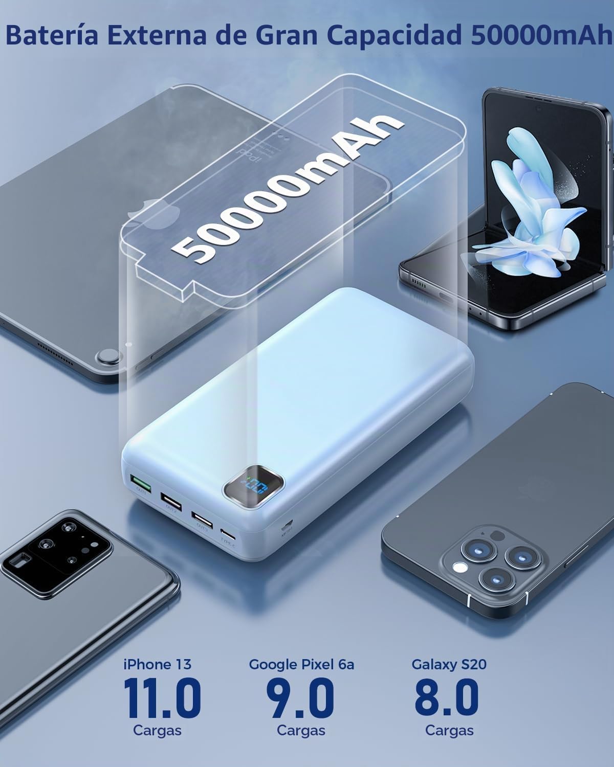 Eliegntist banco portátil del poder del cargador 50000mAh, carga rá...