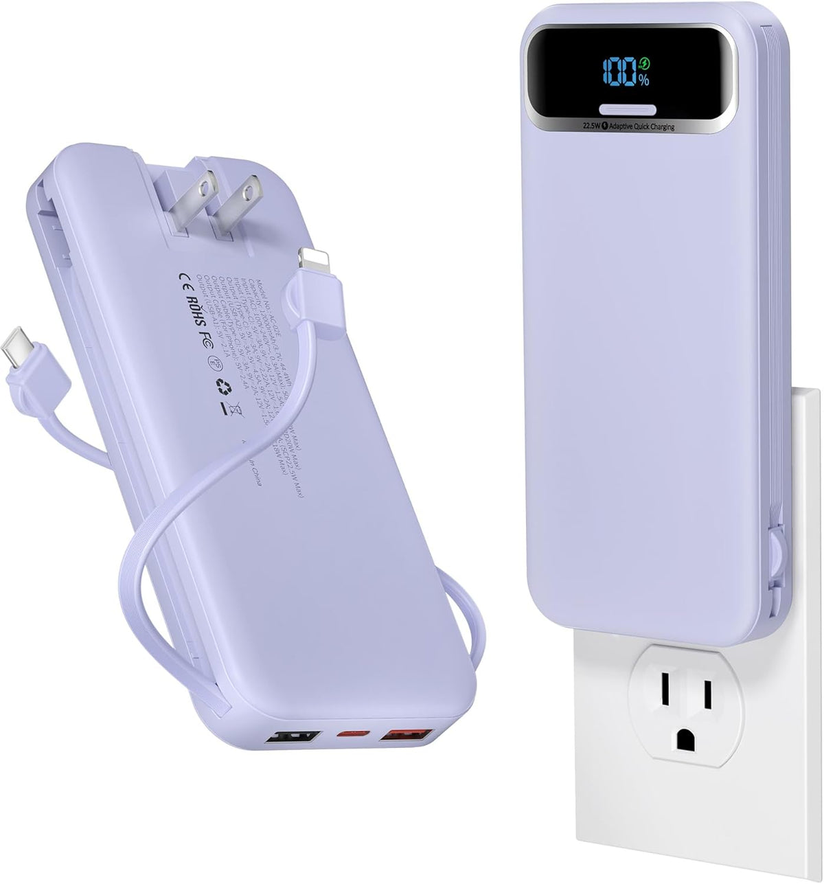 aonidi - Cargador portátil de 12000 mAh con cables integrados y enc...