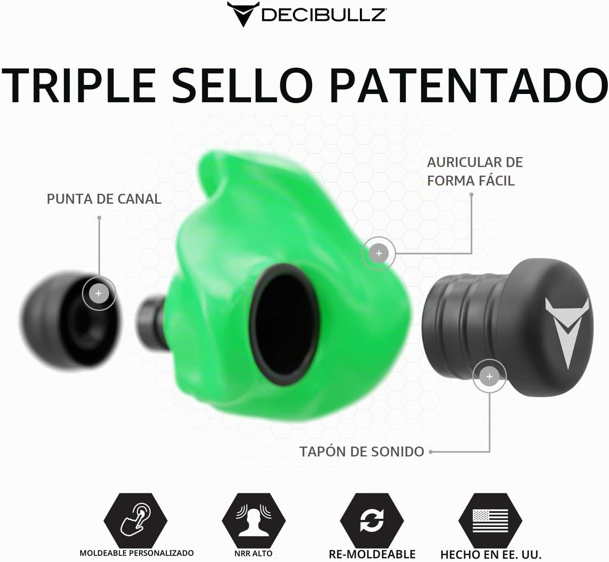 Decibullz - Tapones para los oídos moldeados personalizados, 31dB N...