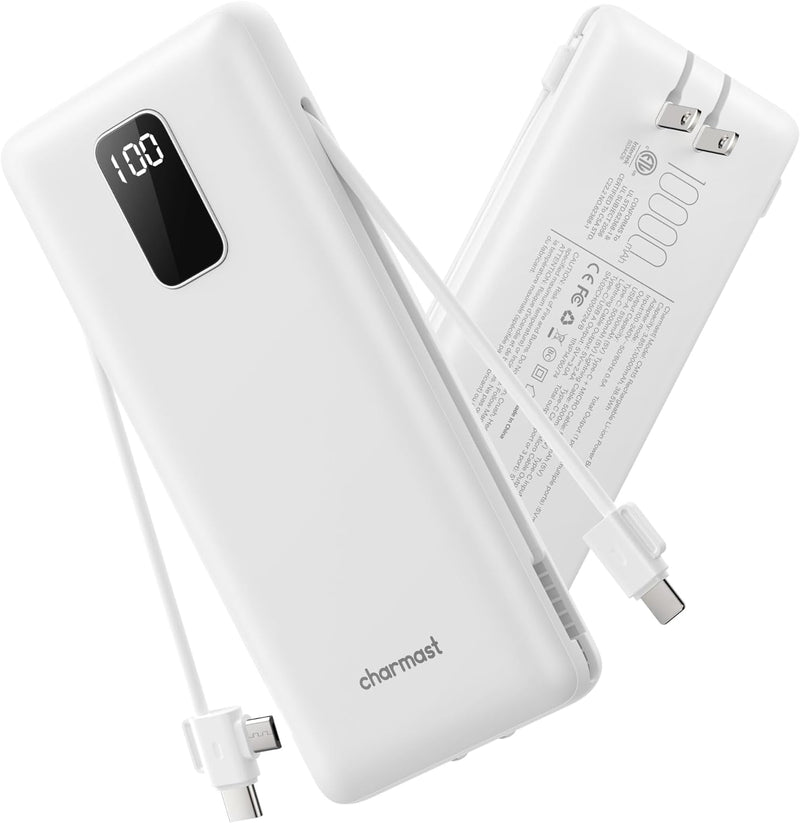 charmast Cargador portátil de 10000 mAh con cables incorporados y e...