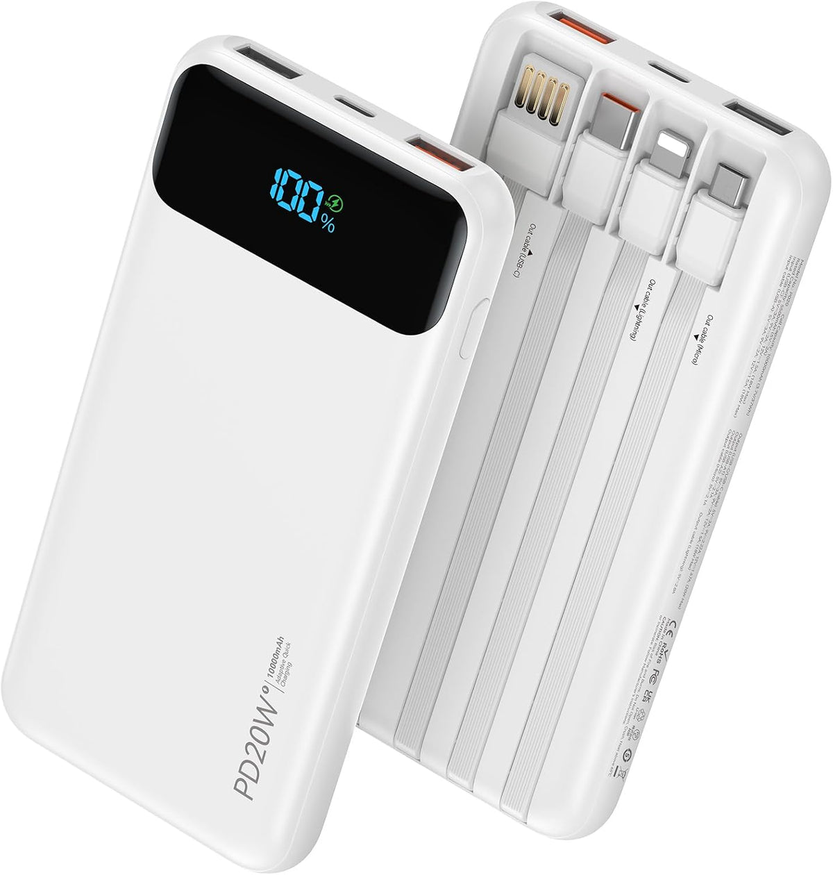 Nusyddy Cargador portátil 10000mAh con 4 cables incorporados y 6 sa...