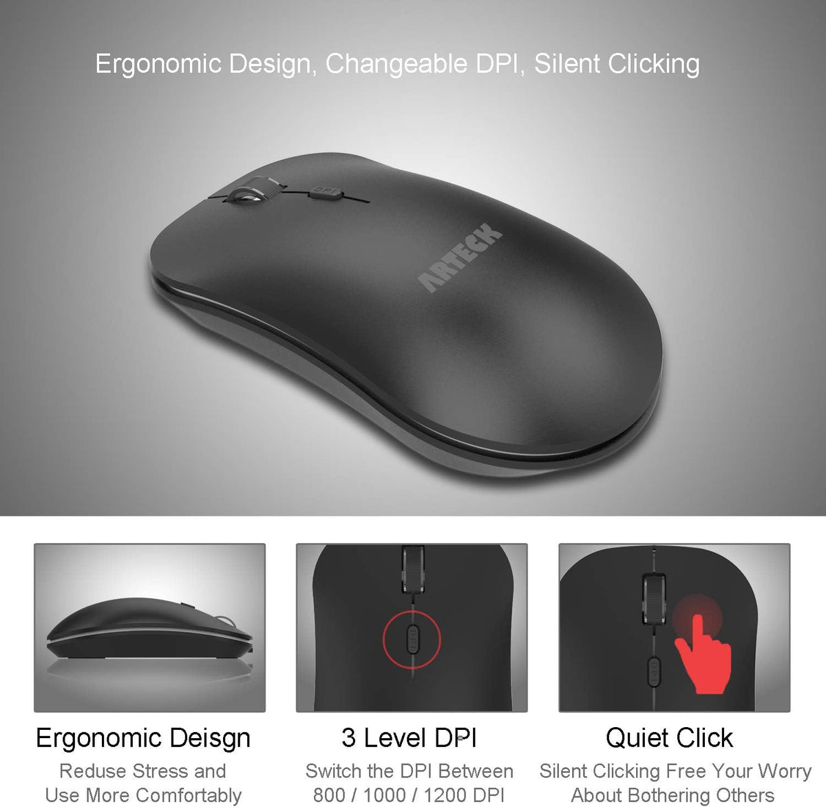 Arteck Combo de teclado y mouse inalámbricos 2.4G de acero inoxidab...
