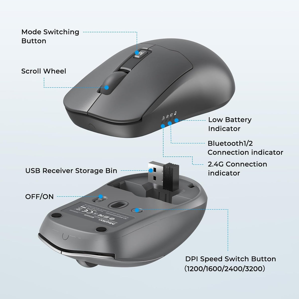Teclado y mouse inalámbricos, juego silencioso de tamaño completo d...