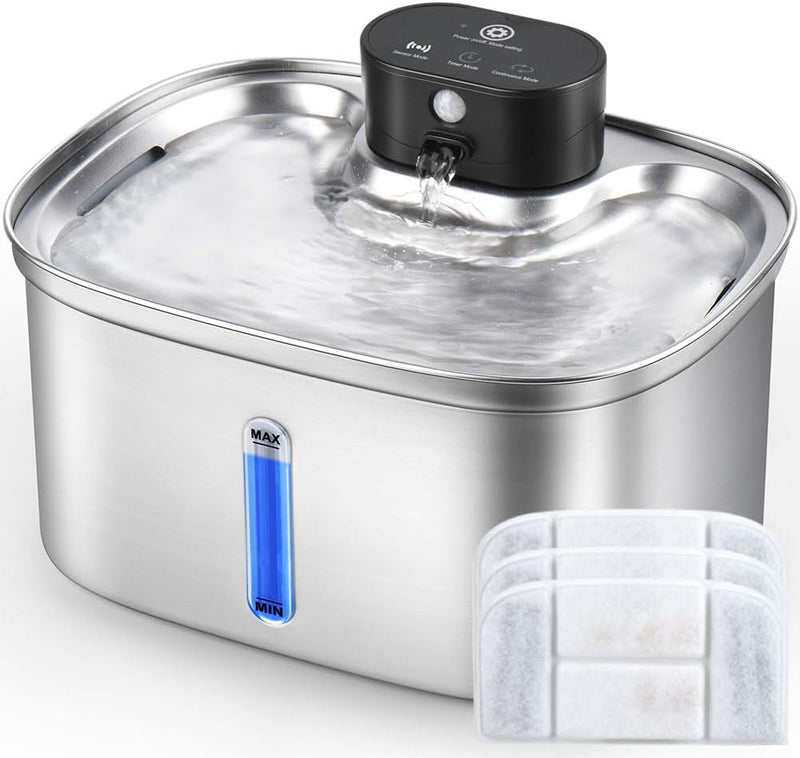 Fuente de agua inalámbrica para gatos de acero inoxidable, fuente d...