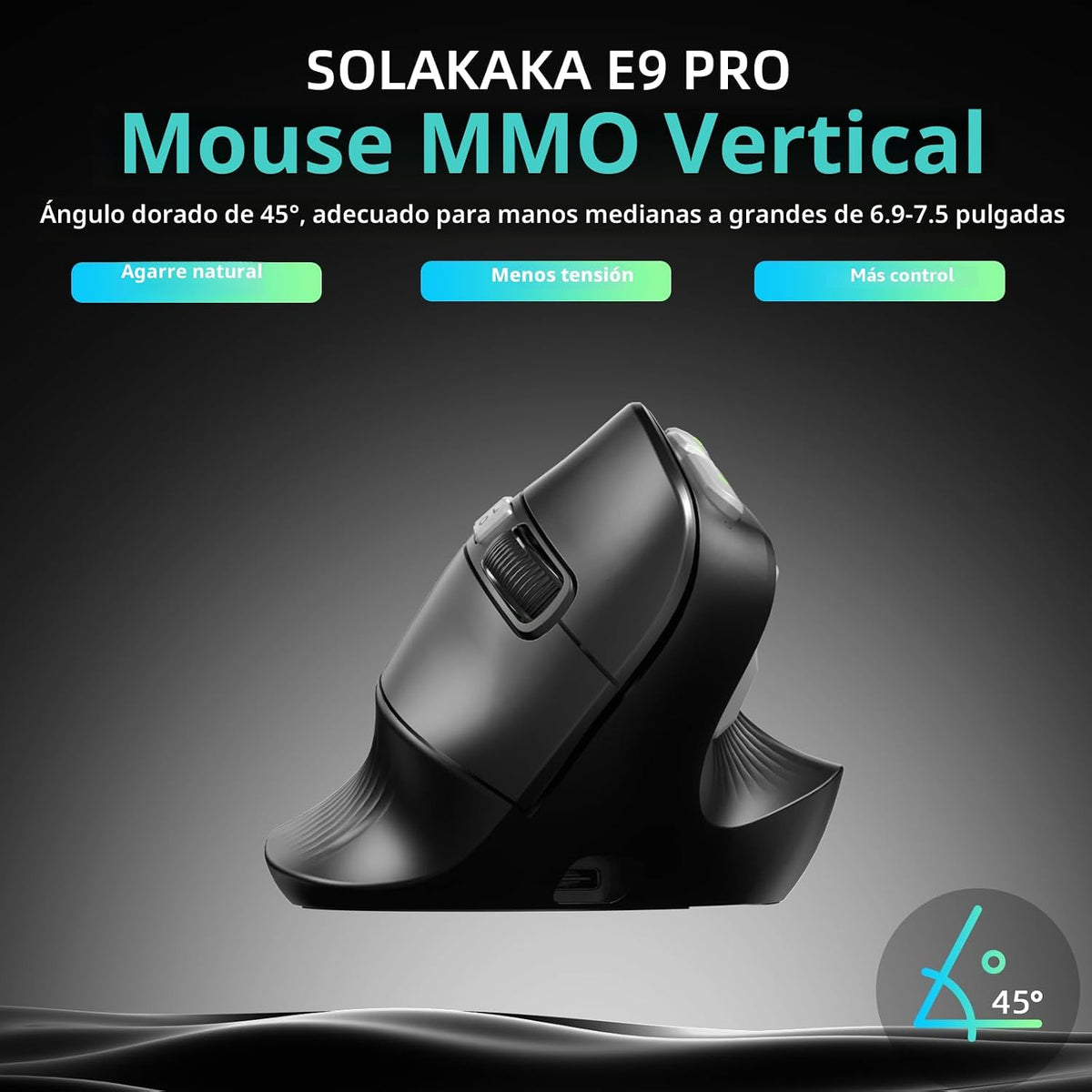 SOLAKAKA E9 PRO - Mouse vertical MMO para juegos con dongle 8K, sen...