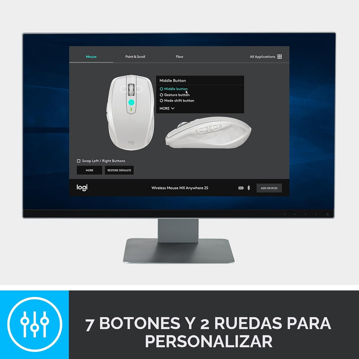 Logitech Mouse inalámbrico compacto MX Anywhere 2S Bluetooth Editio...