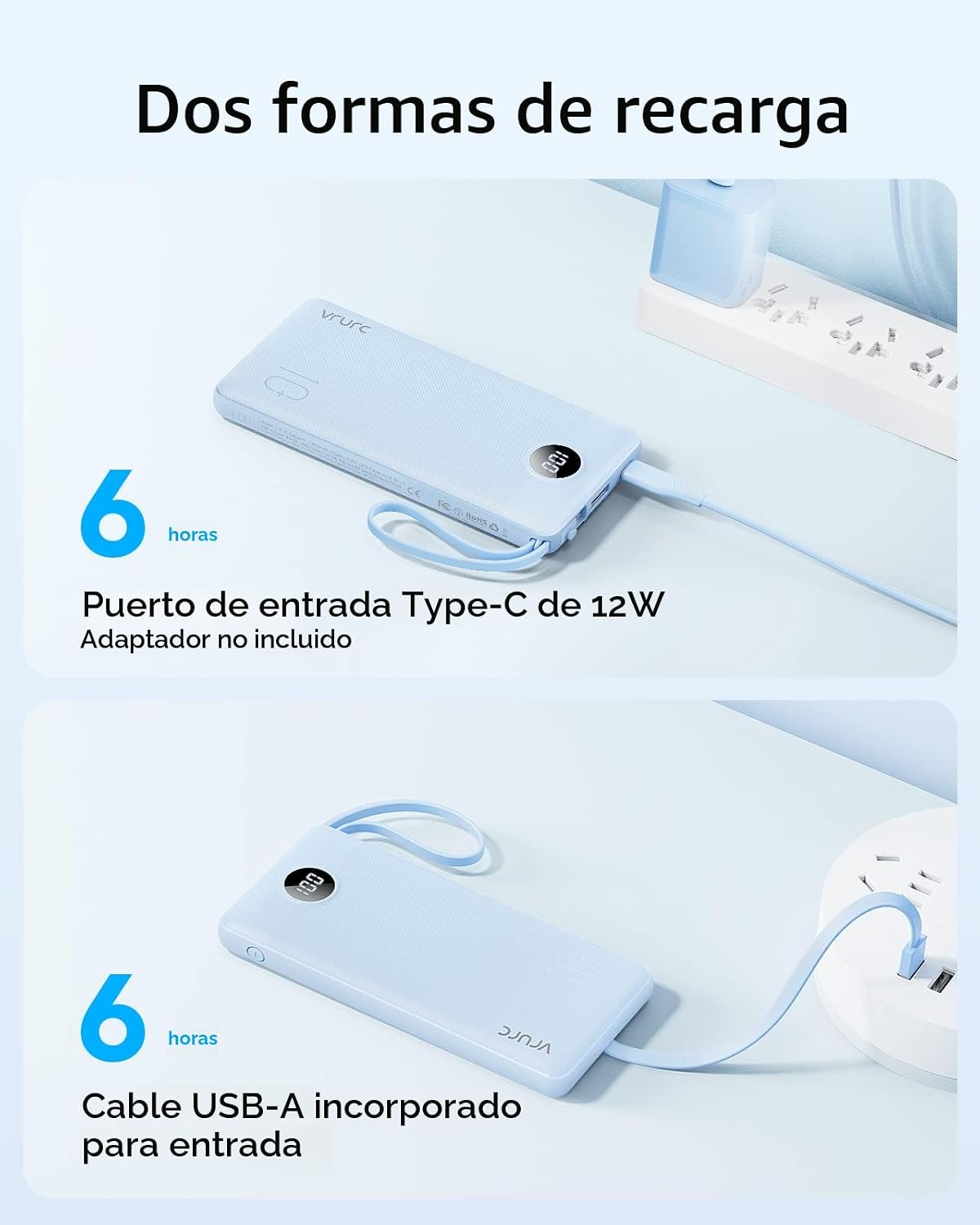 Cargador de teléfono portátil VRURC, construido en 4 cables USB C P...