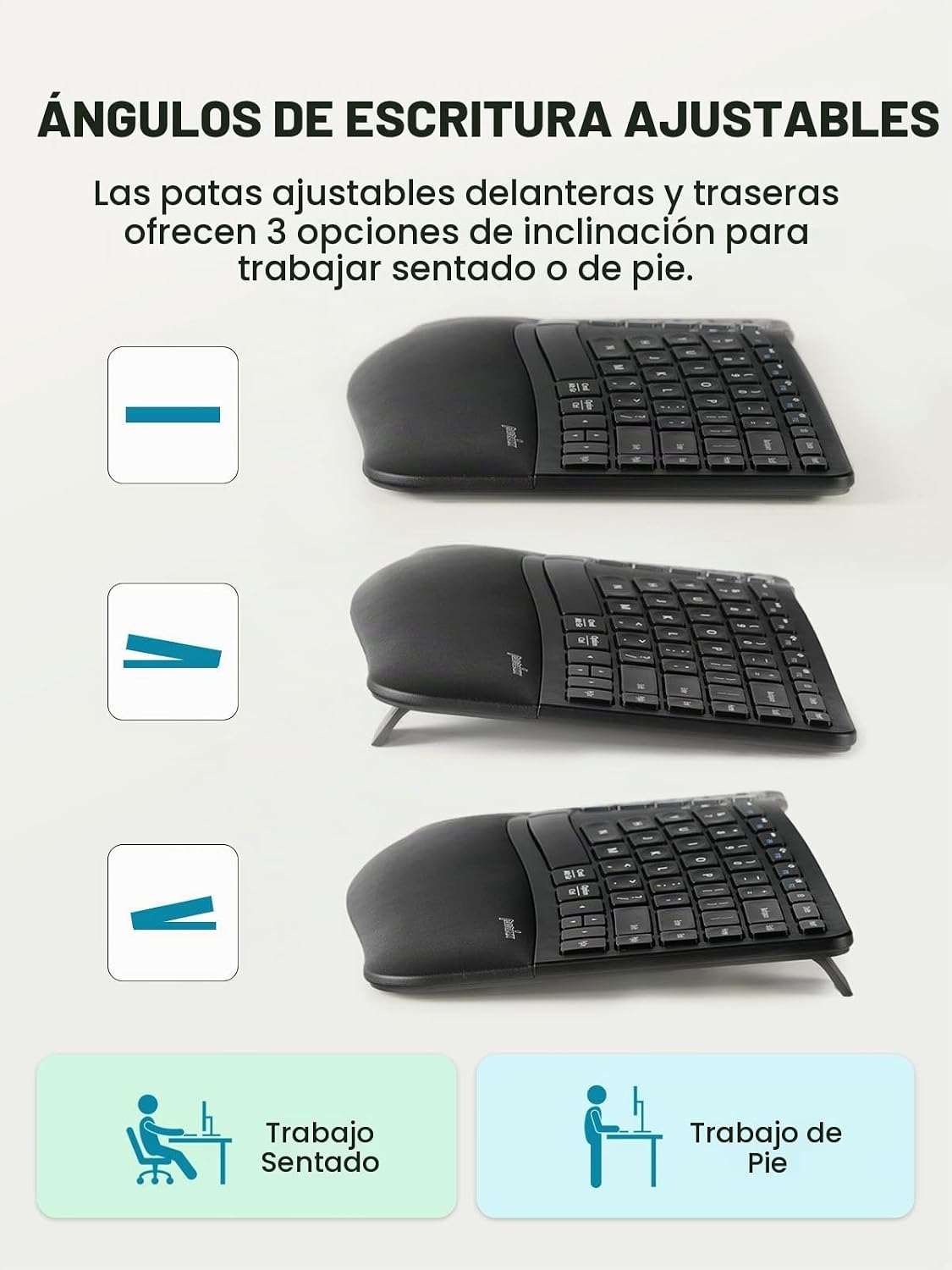 Perixx PERIDUO-606IIA Teclado ergonómico compacto inalámbrico 3 en...