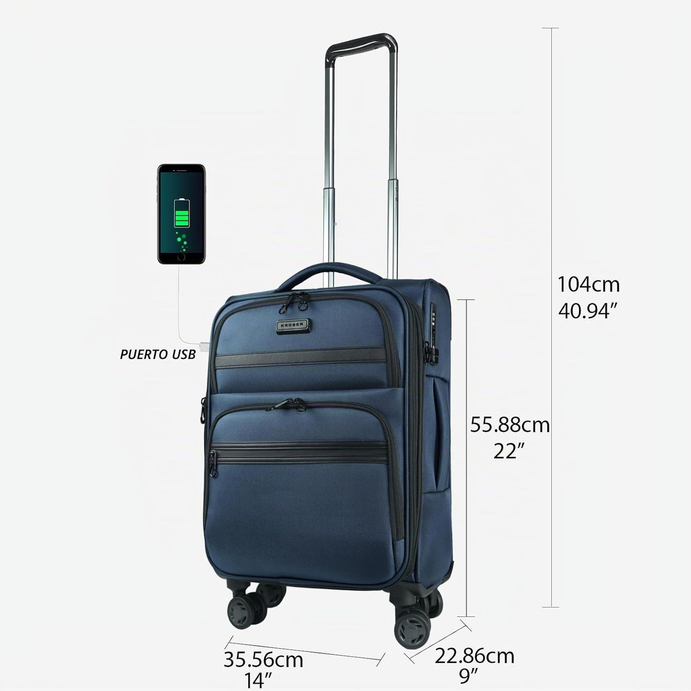 KROSER Softside - Maleta de mano expandible con bolsillos frontales...