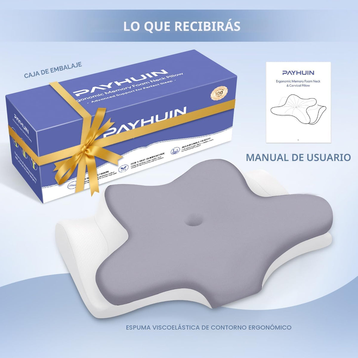 Missleep Almohada cervical para cuello, almohada ergonómica de espu...