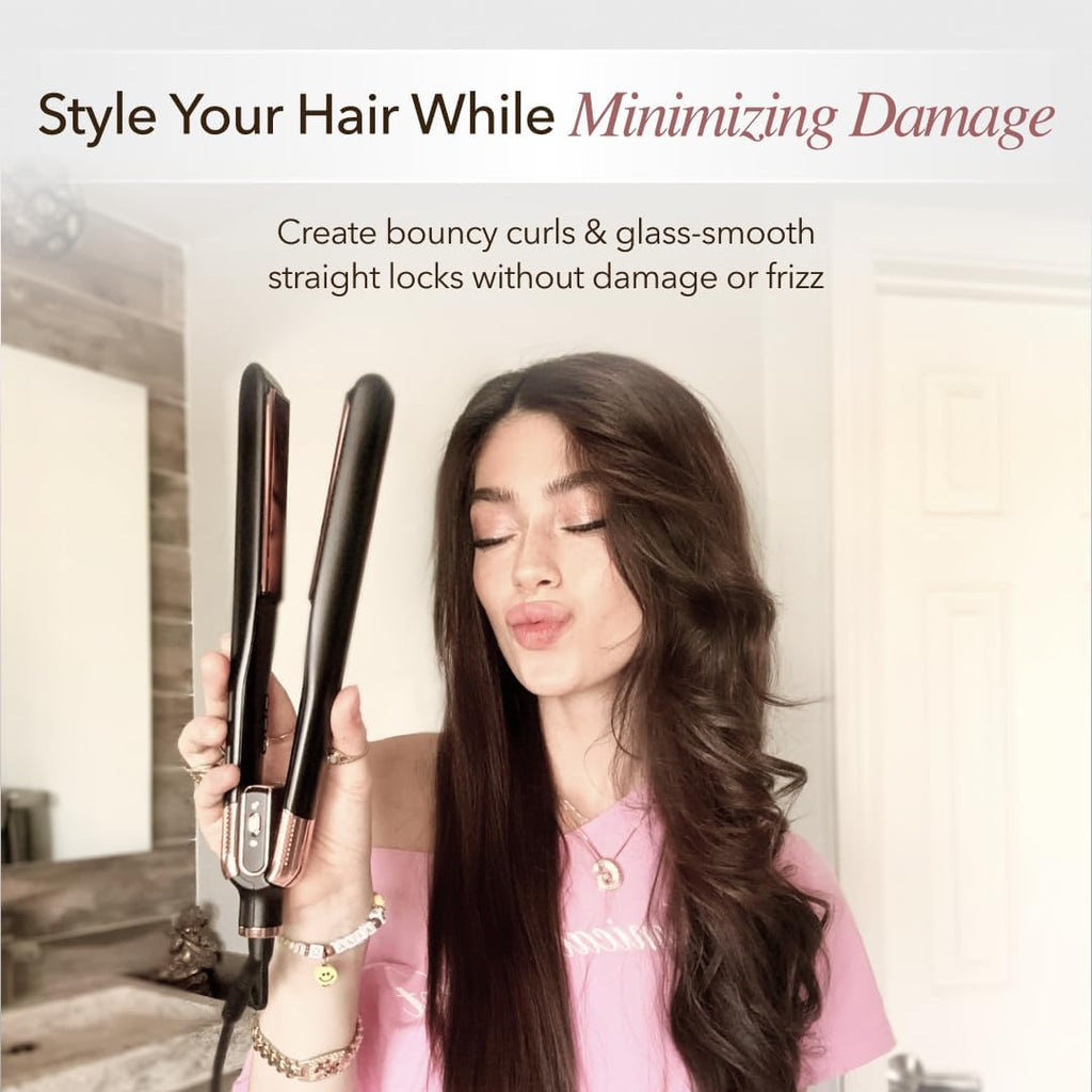 Plancha de pelo con plancha plana SRILabs StyleQ y terapia de luz r...