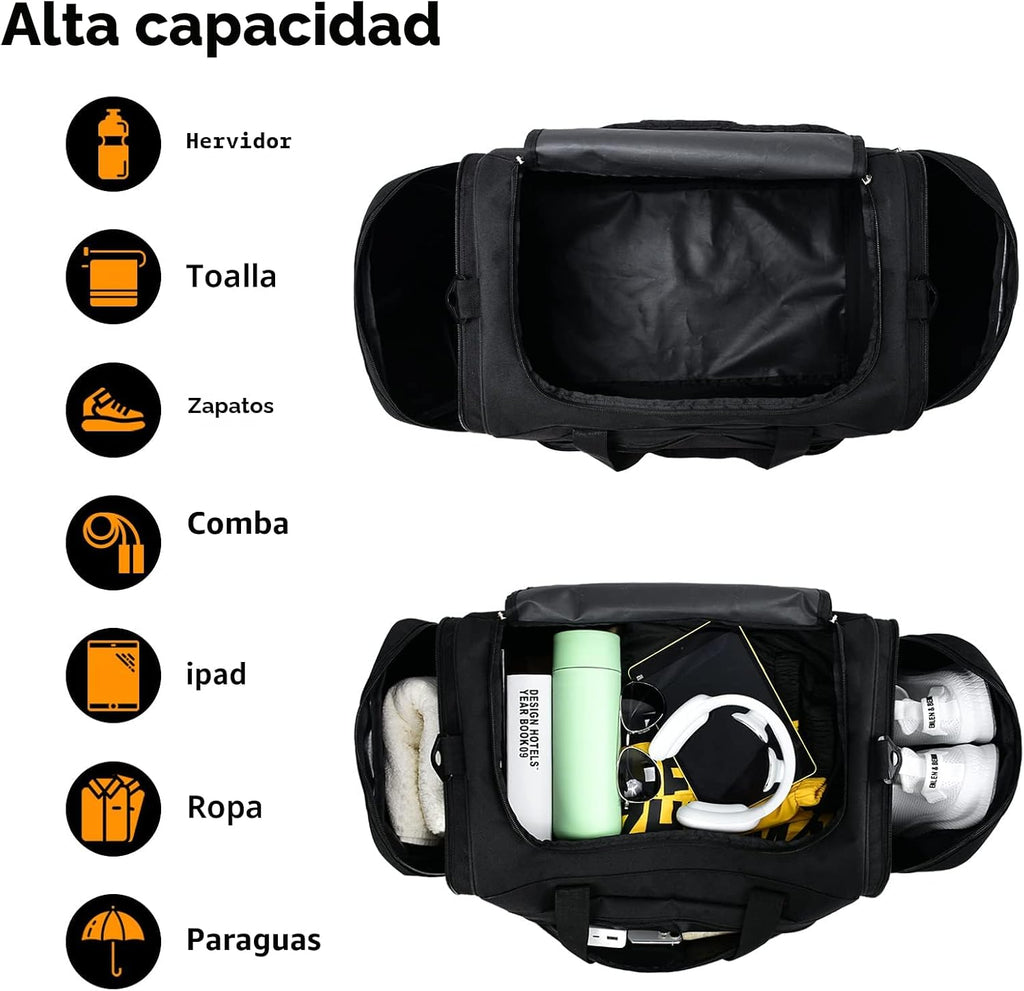 Bolsa de gimnasio, 21 pulgadas, grande, para viajes y deportes, negro rojo