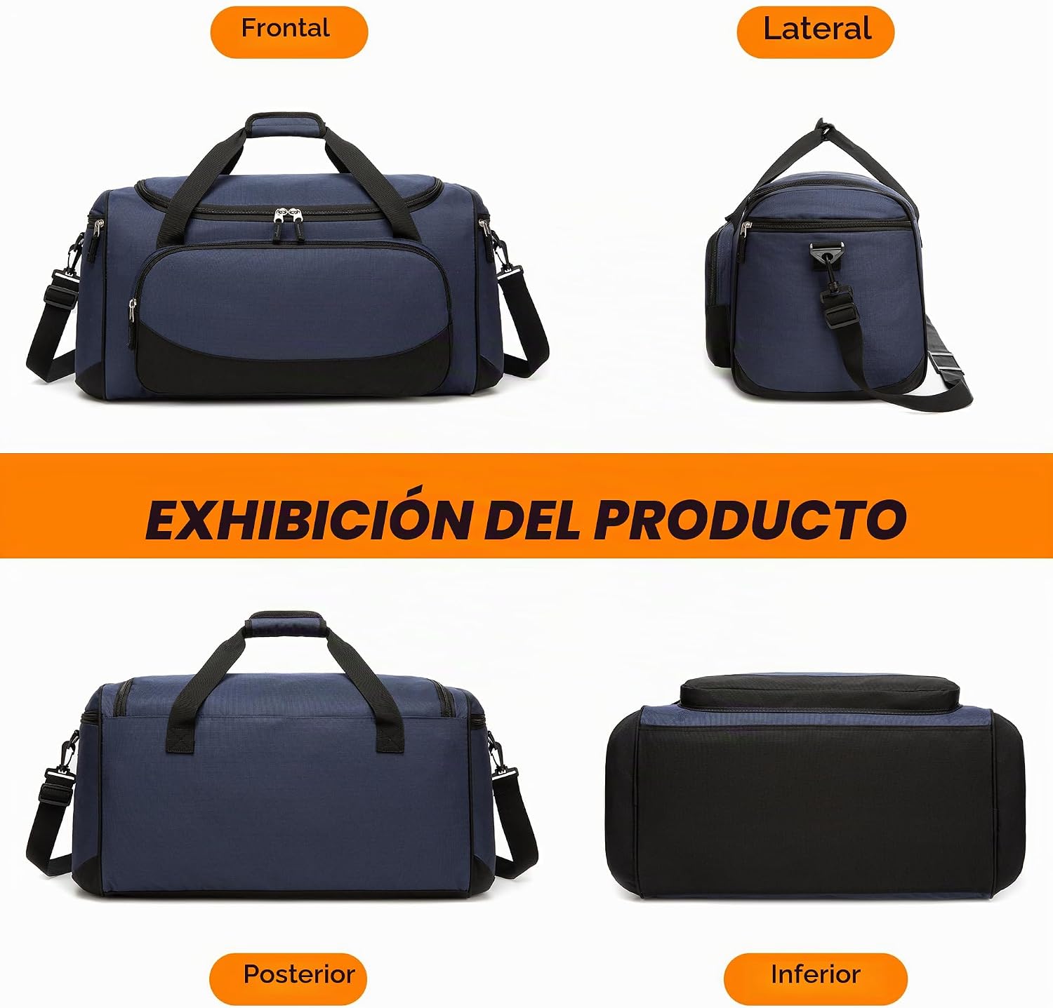 Bolsa de gimnasio, 21 pulgadas, grande, para viajes y deportes, Azul marino