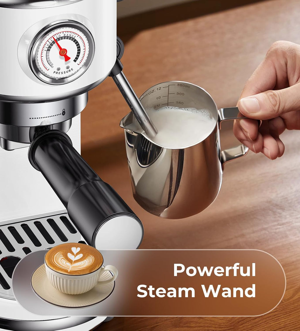 atatix Máquina de Espresso de 20 Bar con Espumador de Leche, Cafetera de Espresso Compacta, Máquina de Café de Acero Inoxidable con Control Preciso de Temperatura y Tanque de Agua Extraíble de 44 oz