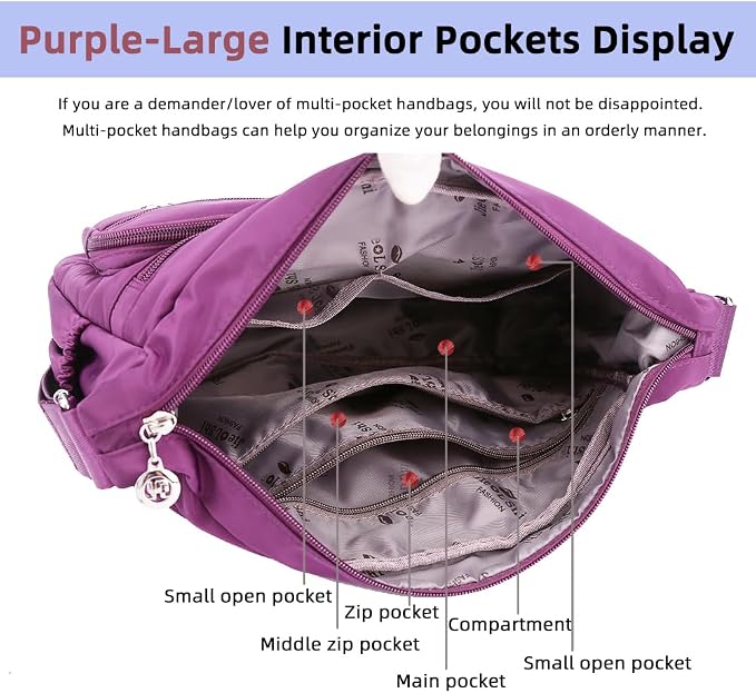 MINTEGRA Bolso de mano de hombro para mujer, espacioso bolso cruzado con múltiples bolsillos, bolso de mano a la moda con asa superior, L
