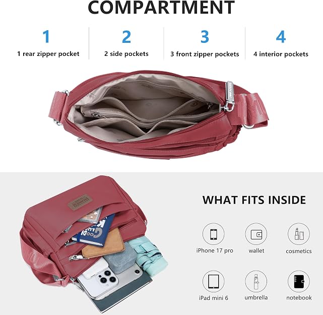 Bolsos cruzados de nailon para mujer, bolsos impermeables con múltiples bolsillos