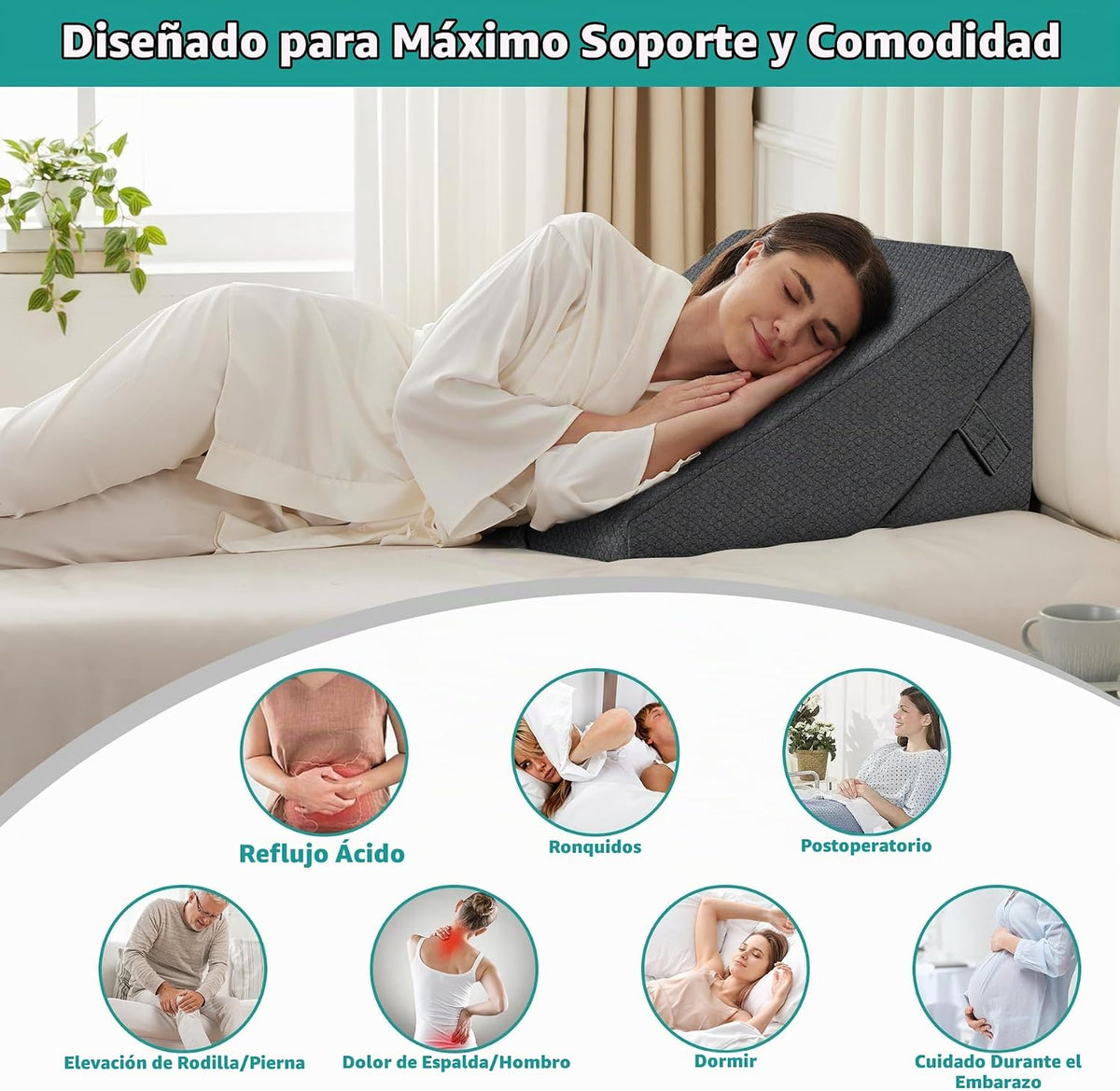 Juego de almohadas de cuña plegables ajustables de 9 y 12 pulgadas, triangular, de espuma viscoelástica ortopédica, almohadas elevadas 7 en 1 para apoyo de piernas y espalda