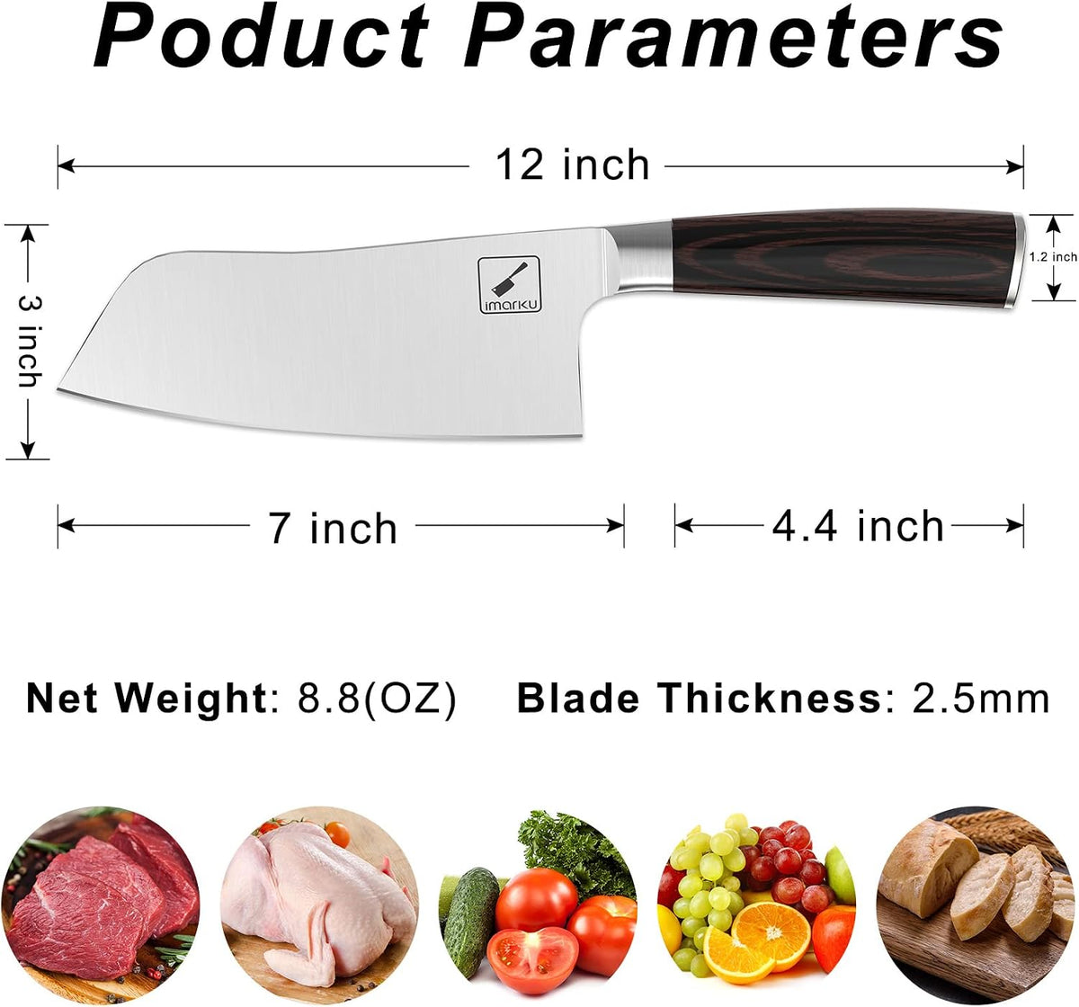 imarku Cuchilla de carne de 7", acero japonés SUS440A, cuchillo...